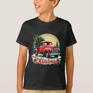 Camiseta Camión rojo de recogida Feliz Navidad Árbol de inv