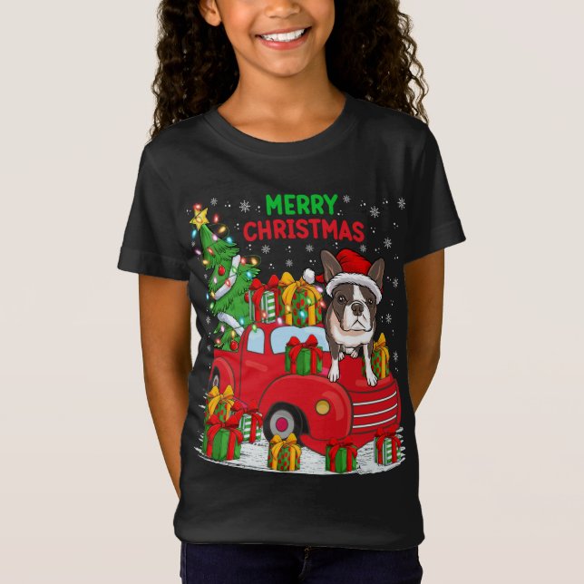 Camiseta Camión Rojo del árbol de navidad iluminando el per (Anverso)