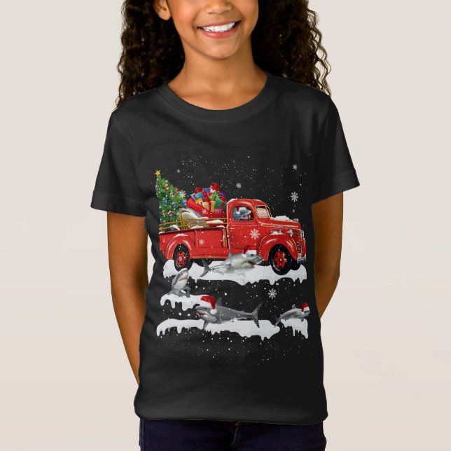 Camiseta Camión Rojo en Tiburón Feliz Navidad Feo (Anverso)