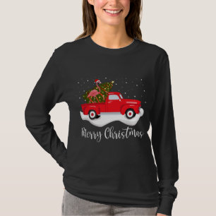 Camiseta Camión Rojo Feliz Árbol de Navidad Flamingo Navida