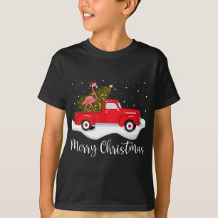Camiseta Camión Rojo Feliz Árbol de Navidad Flamingo Navida