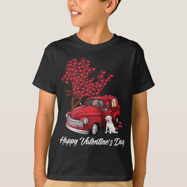 Camiseta Camión Rojo Feliz Día de San Valentín Labrador Rec (Anverso)