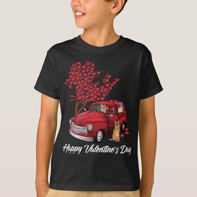 Camiseta Camión rojo Feliz Día de San Valentín perro pastor (Anverso)