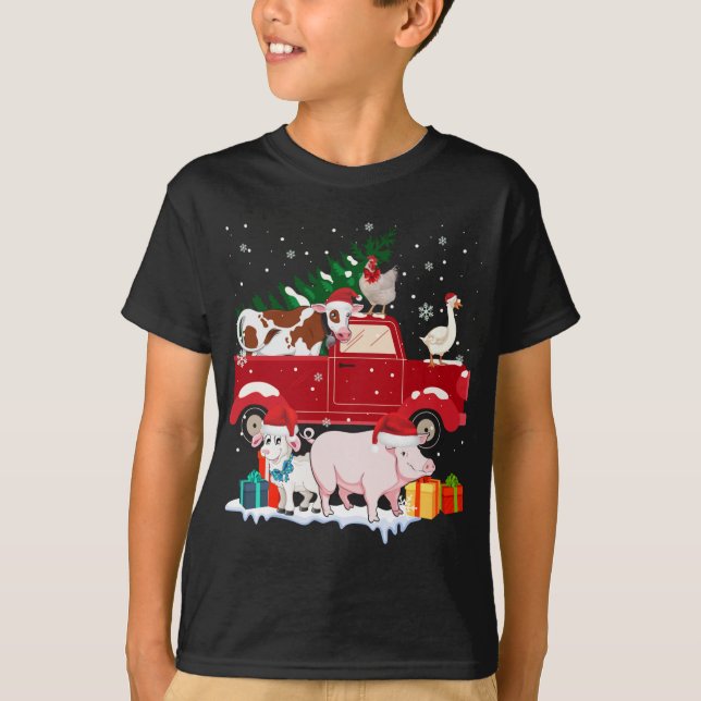 Camiseta Camión Rojo Feliz Navidad Animales Ama Granja (Anverso)