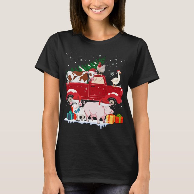 Camiseta Camión Rojo Feliz Navidad Animales Ama Granja (Anverso)
