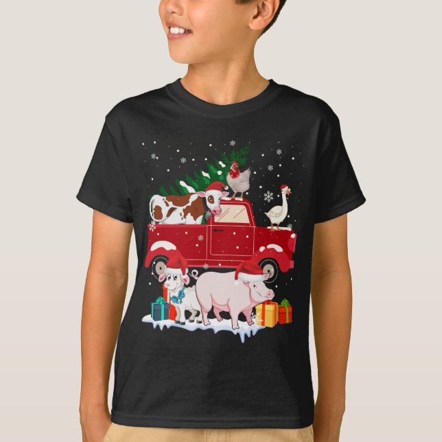 Camiseta Camión Rojo Feliz Navidad Animales Ama Granja (Anverso)