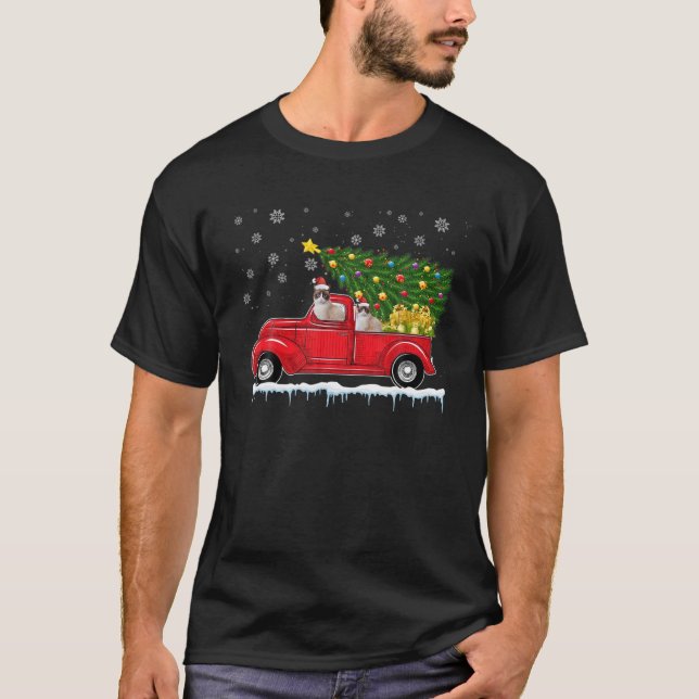 Camiseta Camión rojo gato siamés árbol de Navidad Santa Xma (Anverso)