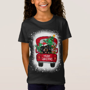 Camiseta Camión rojo lindo Dachshund Feliz Navidad blanquea