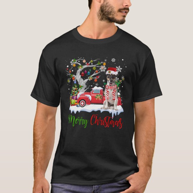 Camiseta Camión Rojo Merry Árbol de Navidad Jack Russell Te (Anverso)