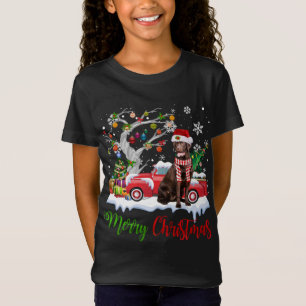 Camiseta Camión Rojo Merry Chocolate Labrador Árbol de Navi