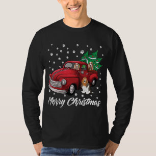 Camiseta Camión Rojo Merry Christmas Tree Basset Hound Chri