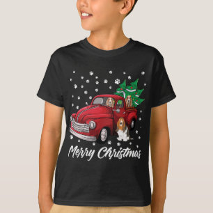 Camiseta Camión Rojo Merry Christmas Tree Basset Hound Chri