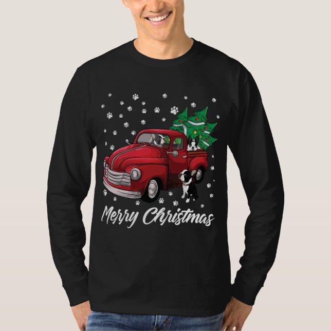 Camiseta Camión Rojo Merry Christmas Tree Boston Terrier Do (Anverso)