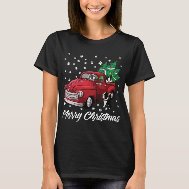 Camiseta Camión Rojo Merry Christmas Tree Boston Terrier Do (Anverso)