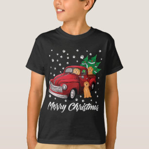 Camiseta Camión Rojo Merry Christmas Tree Goldendoodle Chri