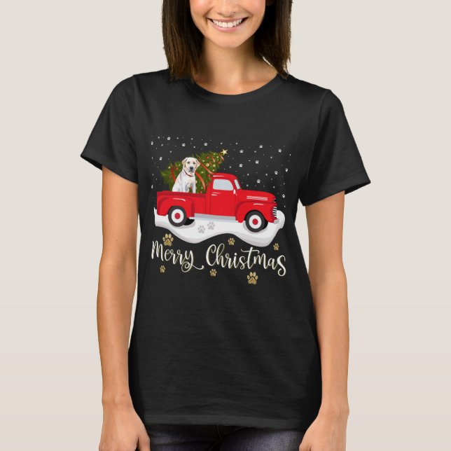 Camiseta Camión Rojo Merry Christmas Tree Labrador Retrieve (Anverso)