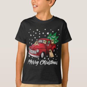 Camiseta Camión Rojo Merry Christmas Tree Pug Dog Navidades