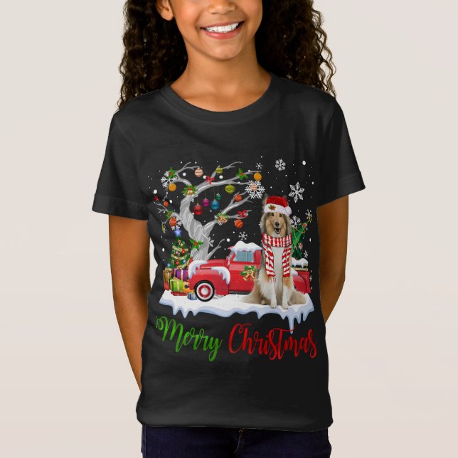 Camiseta Camión Rojo Merry Christmas Tree Shetland Sheepdog (Anverso)