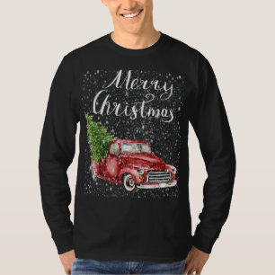 Camiseta Camión Rojo Merry Christmas Tree Vintage Red Picku