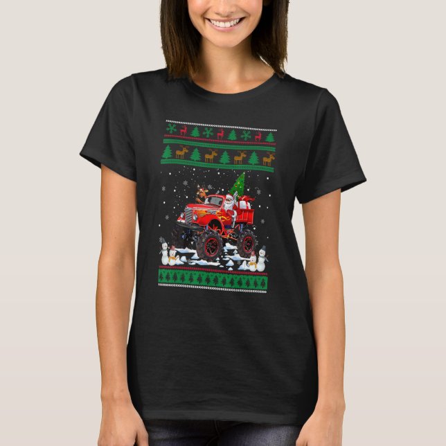Camiseta Camión Rojo Monstruo Con Árbol De Navidad Feo R (Anverso)