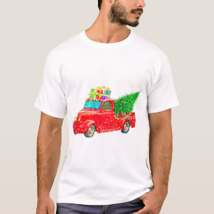 Camiseta Camión rojo navidad con un árbol de Navidad y rega