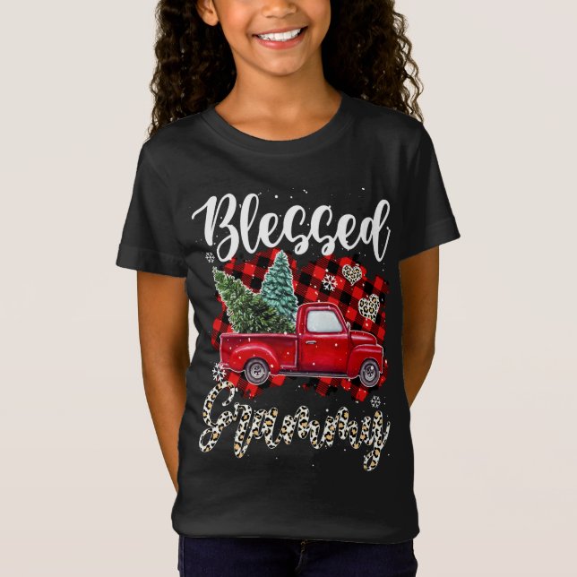 Camiseta Camión Rojo Plaid Xmas Tree Blessed Grammy Family  (Anverso)