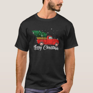 Camiseta Camión Rojo Recogida Retro de Vintage de Árbol d