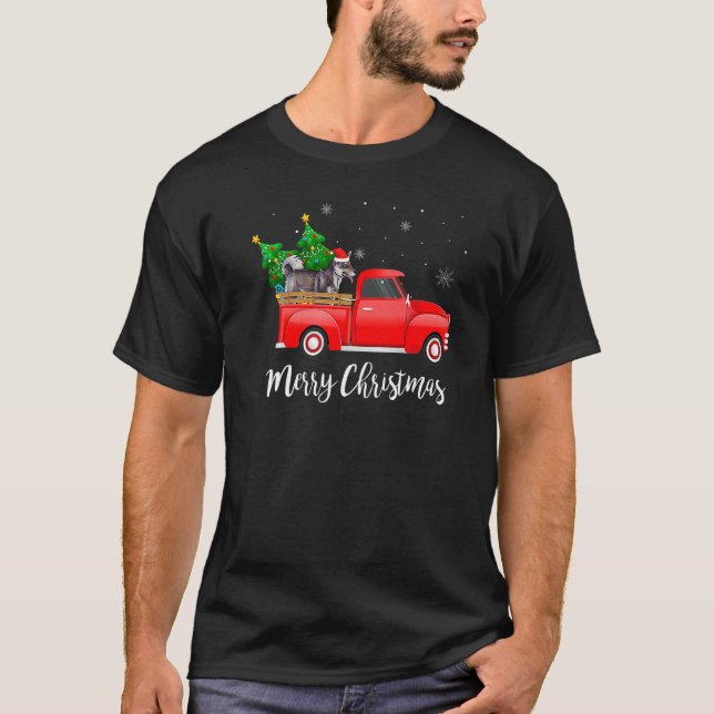 Camiseta Camión Rojo Vallhund Sueco Árbol de Navidad Perro (Anverso)