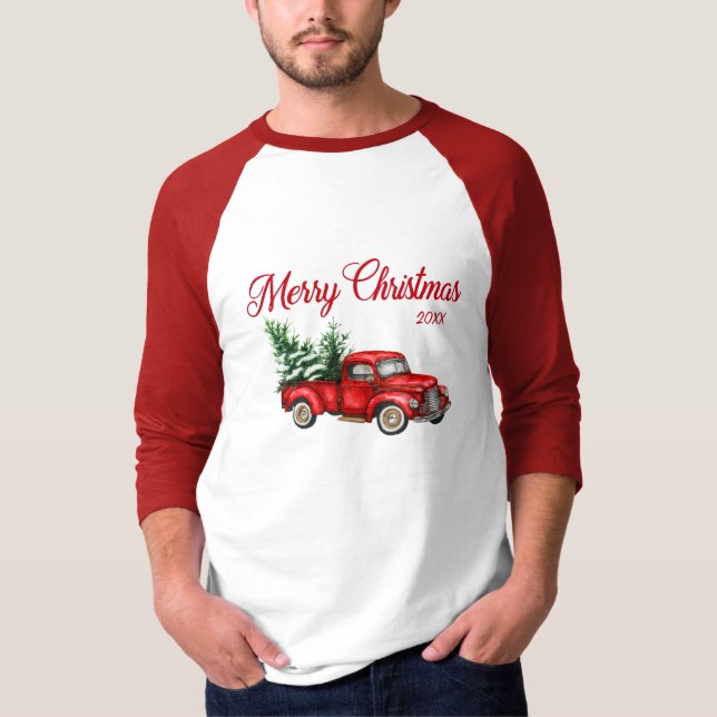 Camiseta Camión Rojo Vintage de Feliz Navidad (Anverso)