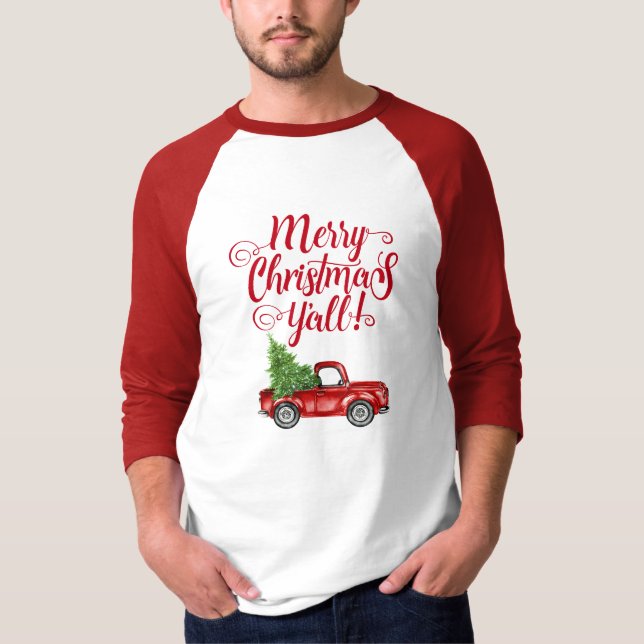 Camiseta Camión Rojo Vintage de Feliz Navidad (Anverso)