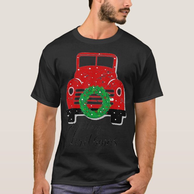 Camiseta Camión Rojo Vintage divertido con arbol navideño (Anverso)