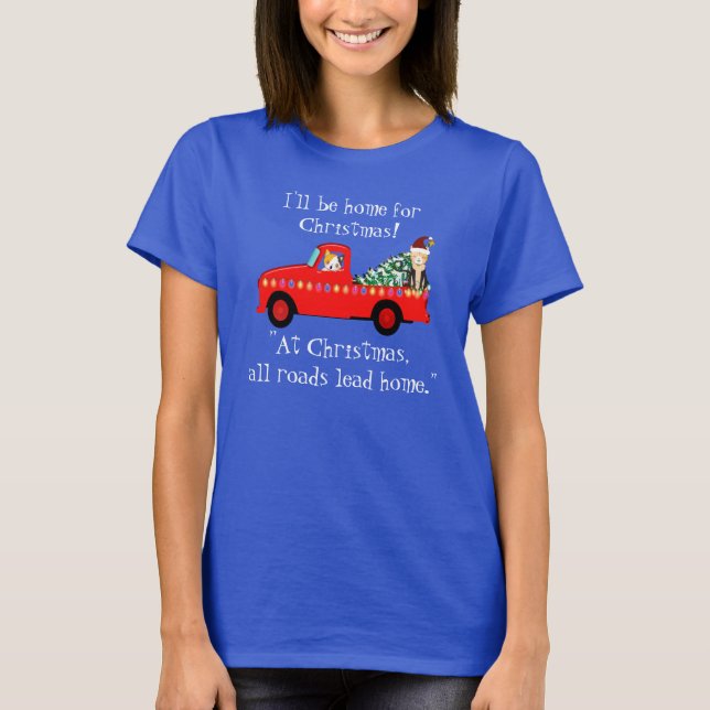 Camiseta Camión Rojo Y Navidades De Gatos Azul (Anverso)