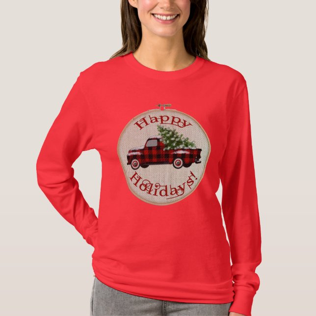 Camiseta Camión rojo y pino de búfalo navidades (Anverso)
