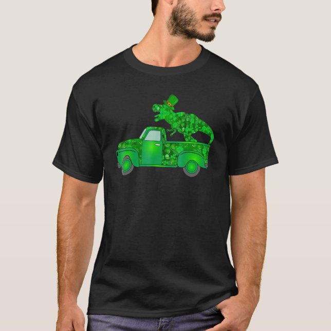Camiseta Camión verde de dinosaurios feliz Día de San Patri (Anverso)