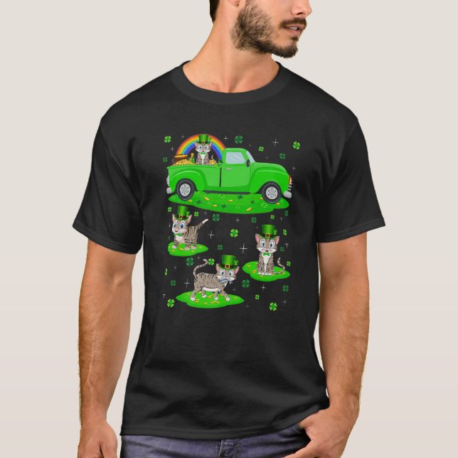 Camiseta Camión verde gracioso Leprechaun Gorra Cat St. Pat (Anverso)