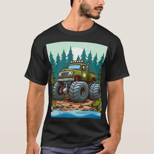 Camiseta Camión verde monstruo en el bosque (Anverso)