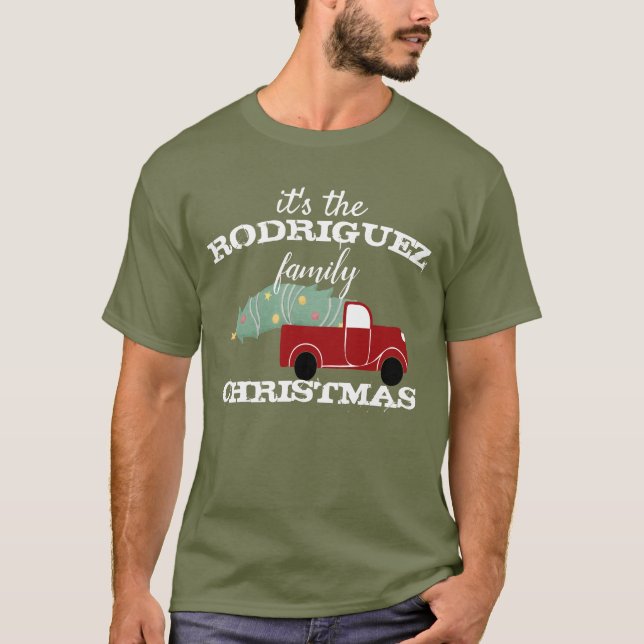 Camiseta Camión y árbol rojos de Navidades familiares perso (Anverso)