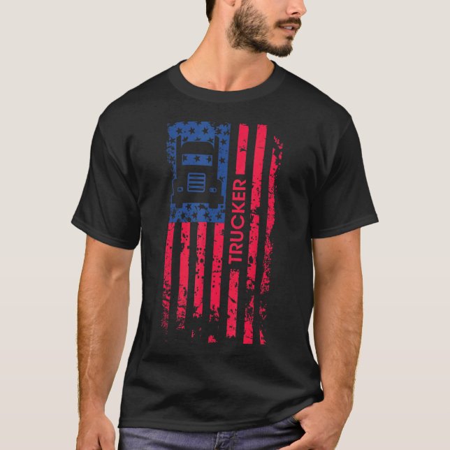 Camiseta Camionero Bandera Patriótica Estadounidense 4 De J (Anverso)