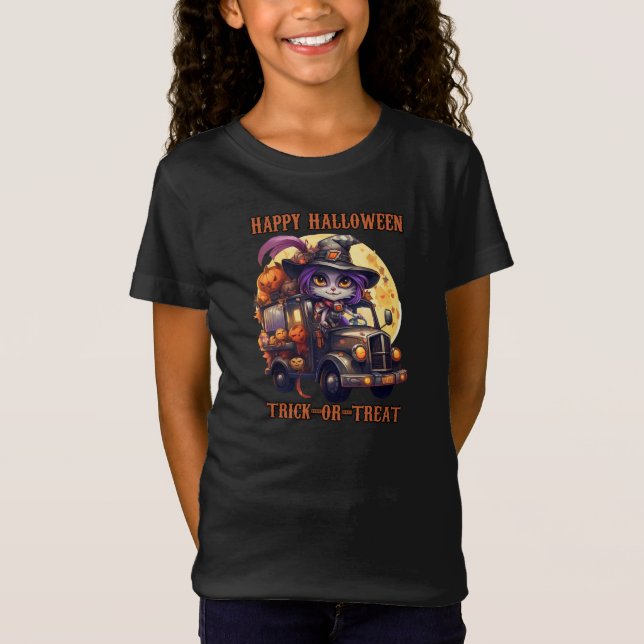 Camiseta Camionero de Halloween para gatos de bruja niños d (Anverso)