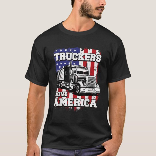 Camiseta Camioneros Mueven la Bandera Americana Semi Truck (Anverso)