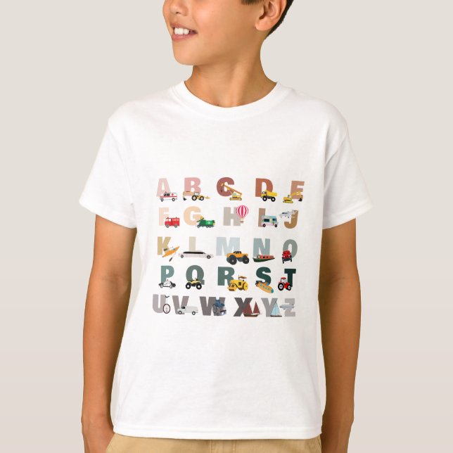 Camiseta Camiones ABC Cute Alphabet, Vehículos De Transport (Anverso)