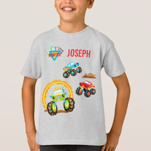 Camiseta Camiones coloridos y pequeños monstruos de nombre