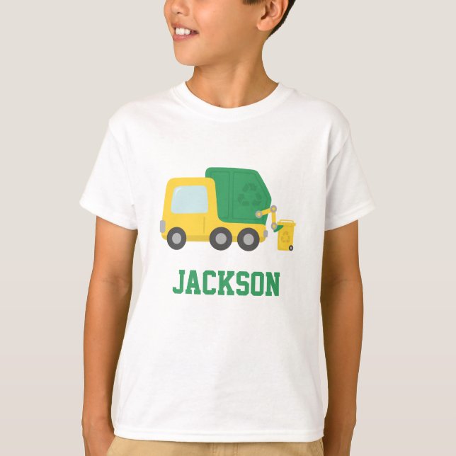Camiseta Camiones de basura verde y amarillo (Anverso)