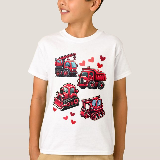Camiseta Camiones de construcción día de San Valentín Niños (Anverso)