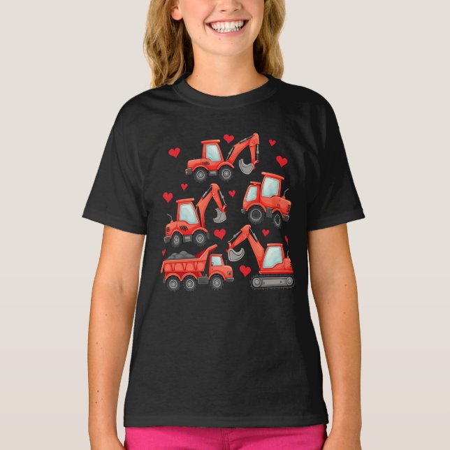 Camiseta Camiones de construcción para día de San Valentín (Anverso)