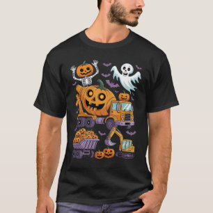 Camiseta Camiones de construcción y calabazas de Halloween