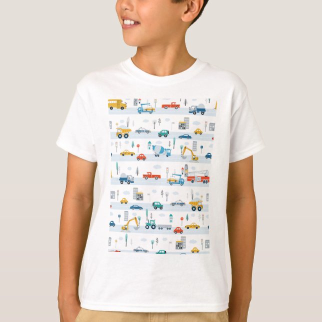 Camiseta Camiones de transporte y coches educados niños (Anverso)