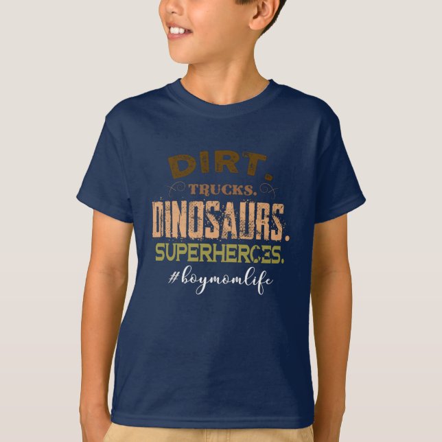 Camiseta Camiones sucios Superhéroes de dinosaurios (Anverso)