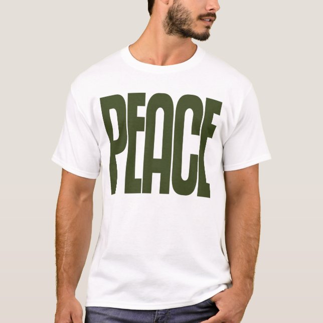 Camiseta Camisas adultas, símbolo de paz verde oliva y text (Anverso)