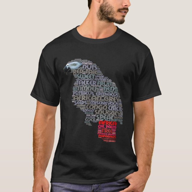 Camiseta Camisas africanas de loro gris muestran una palabr (Anverso)